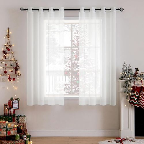 Eryi-2 Panneaux Couleur Rideaux Pure Rideaux De Fenêtre Transparents Lisse Élégant Panneaux Voile De Fenêtre/Rideaux/Traitement Pour Chambre Salon 140x122cm Ivoire