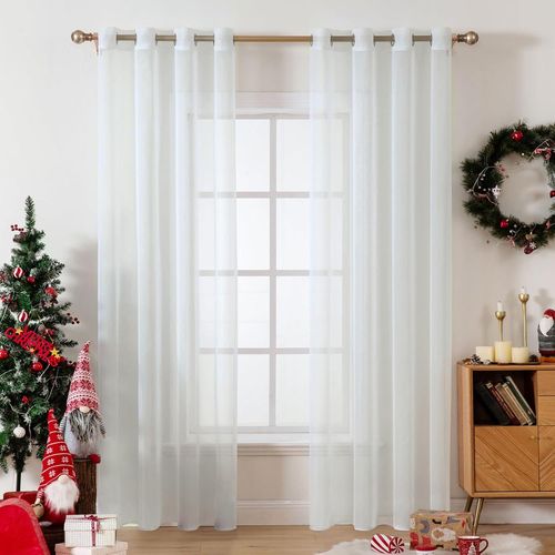 Eryi-2 Panneaux Couleur Rideaux Pure Rideaux De Fenêtre Transparents Lisse Élégant Panneaux Voile De Fenêtre/Rideaux/Traitement Pour Chambre Salon Ivoire 140x245cm