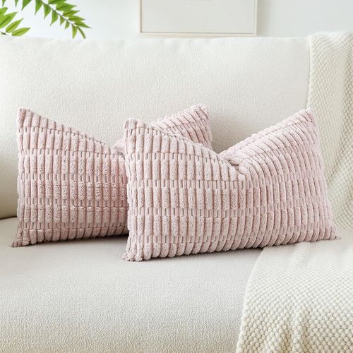 Eryi-Lot De 2 Housses De Coussins En Velours Côtelé Décoratif Canapé Taie D'oreiller Doux Decoration Pour Maison Salon Chambre Canapé Décoration 30x50cm (Rose)