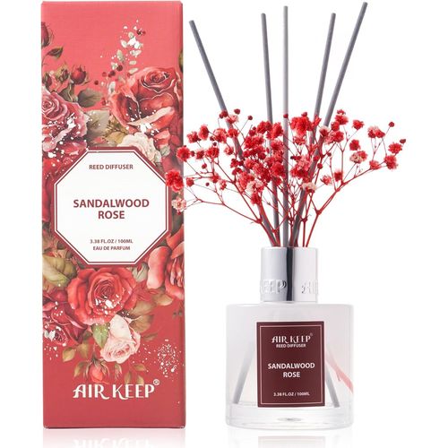 ERYI-Diffuseur De Parfum Sandalwood Rose, Diffuseur Parfum Maison Avec 8 Bâtonnets Diffuseur Parfum, Decoration Pour Chambre, Salon, Salle De Bain, Bureau, 100Ml