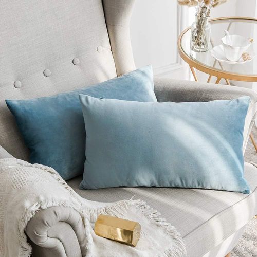 Eryi-Lot De 2 Housses De Coussins En Velours Décoratif Canapé Taie D'oreiller Super Lisse Doux Decoration Maison Salon Chambre Pour Canapé 2 Pièces 30x50cm Bleu Turquoise