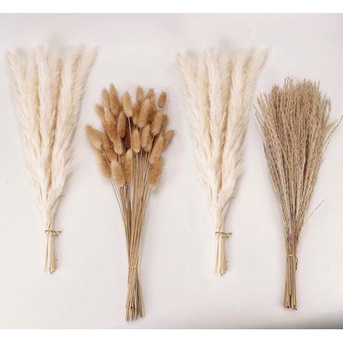 ERYI-Décoration D'Herbe De Pampa Séchée, 100 Pcs D'Herbe De Pampa Contenant Des Fleurs Séchées De Queue De Lapin, Bouquet D'Herbe De Roseau Pour Décoration De Table Bohème De Mariage À La Maison