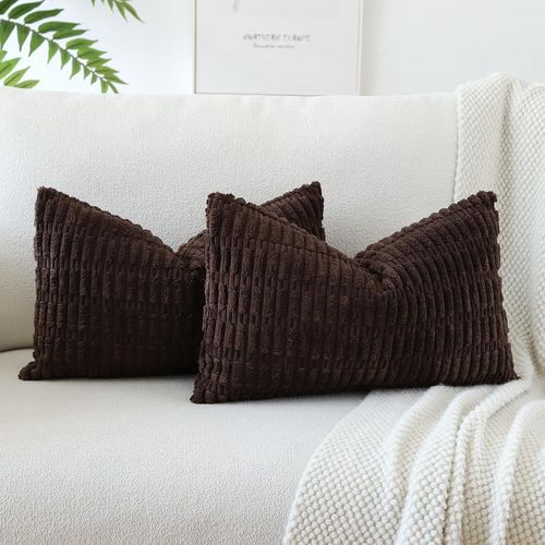 Eryi-Lot De 2 Housses De Coussins En Velours Côtelé Décoratif Canapé Taie D'oreiller Doux Decoration Pour Maison Salon Chambre Canapé Décoration 30x50cm (Marron Foncé)