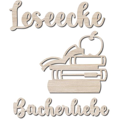 Eryi-Décoration Murale En Bois - Décoration Idéale Pour La Chambre D'enfant & Le Bureau - Wooden Cutout - Vintage - Boho - Taille Env. 38 X 31 Cm - Coin Lecture - Set 4