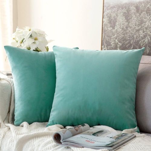 Eryi-Lot De 2 Housse De Coussin En Velours Décoratif Canapé Taie D'oreiller Super Doux Decoration Maison Salon Chambre Pour Canapé 45x45cm Vert D'eau