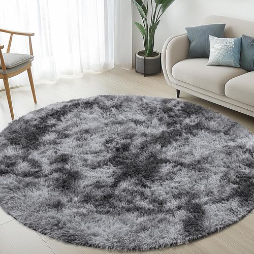 Eryi-Tapis De Salon 80 X 80 Cm Gris Rond Pour Chambre À Coucher, Lavable, Antidérapant, Tapis Moelleux Pour Enfants, Couloir, Salon