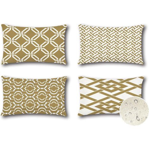 Eryi-Extérieur Housse De Coussin Kaki, Lot De 4 Imperméable Géométrique Motif Canapé Taie D'oreiller Pour Patio Jardin Salon Chambre Décoration, 40x60cm (Géométrie 40)