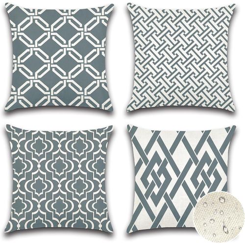 Eryi-Extérieur Housse De Coussin Gris, Lot De 4 Imperméable Géométrique Motif Canapé Taie D'oreiller Pour Patio Jardin Salon Chambre Décoration, 45x45cm (Géométrie 40)