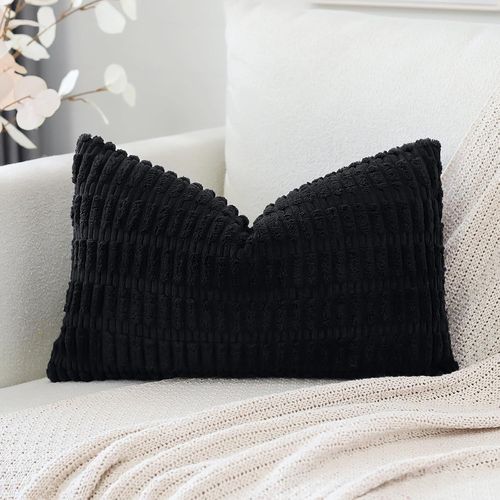 Eryi-Housses De Coussin En Velours Côtelé Décoratif Canapé Taie D'oreiller Super Doux Decoration Pour Maison Salon Chambre Canapé 30x50cm Noir