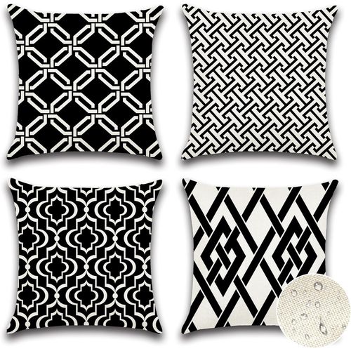Eryi-Extérieur Housse De Coussin Noir, Lot De 4 Imperméable Géométrique Motif Canapé Taie D'oreiller Pour Patio Jardin Salon Chambre Décoration, 50x50cm (Géométrie 40)