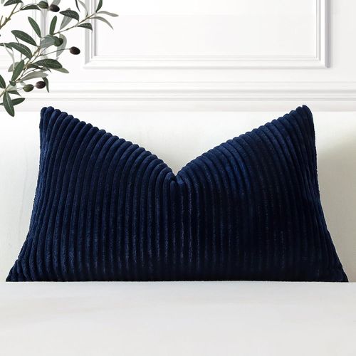 Eryi-Lot De 1 Housse De Coussin En Velours Côtelé Décoratif Canapé Taie D'oreiller Douce Pour Maison Salon Chambre Lit Clic Clac Décoration 30x50cm Bleu Marine