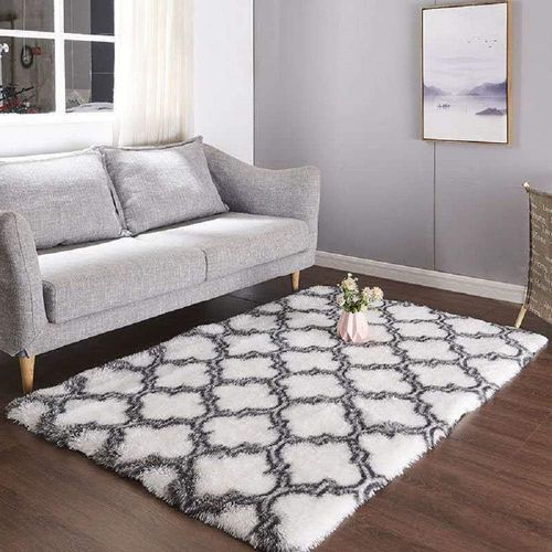 Eryi-Tapis Doux Intérieur Design Tapis Tapis Moelleux Pour Salon Tapis De Fourrure Lisse Antidérapant Enfants Chambre Tapis (120 * 160cm, Blanc)