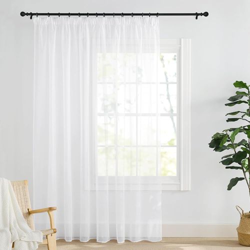 Eryi-Rideau Grande Largeur 300x245cm (Lxh), Rideaux Voilage Galon Fronceur Et Passe Tringle, Voile Tulle Blanc Transparent Decoration Pour Salon Fenetre Chambre Maison