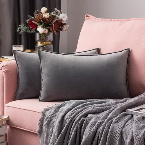 Eryi-Housse De Coussin En Velours Décorative Canapé Bordure Taie D'oreiller Super Doux Decoration Maison Salon Chambre Pour Canapé Clic Clac 30 X 50 Cm 12""X20"",2 Pièces Gris Clair