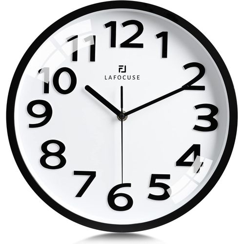 ERYI-30Cm Horloge Murale Blanc Grande Chiffres 3D, Silencieuse Pendules Murales Moderne, Sans Tic-Tac Facile À Lire Déco Pour Cuisine Salon Chambre Bureau