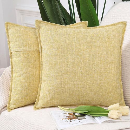 Eryi-Lot De 2 Housses De Coussin Doux Lin Décoratif Coussin Couvre Style De Luxe Pour Canapé Chambre Jaune Clair 45x45 Cm