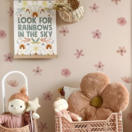 Eryi-Boho Nursery - Sticker Mural Autocollant Pour Chambre D'enfant, Chambre De Bébé, Salle De Jeux, Fille Et Garçon - Fleurs Roses
