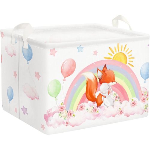 ERYI-36L Grand Paniers Rangement Rose Lapin Renard Arc-En-Ciel Avec Poignée Boîtes De Rangement Repliable Jouets Rectangulaire Pour La Chambre Des Enfants