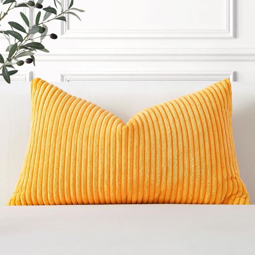 Eryi-Lot De 1 Housse De Coussin En Velours Côtelé Décoratif Canapé Taie D'oreiller Douce Pour Maison Salon Chambre Lit Clic Clac Décoration 30x50cm Jaune