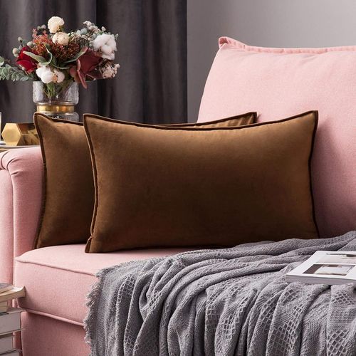 Eryi-Housse De Coussin En Velours Décorative Canapé Bordure Taie D'oreiller Super Doux Decoration Maison Salon Chambre Pour Canapé Clic Clac 30 X 50 Cm 12""X20"",2 Pièces Marron