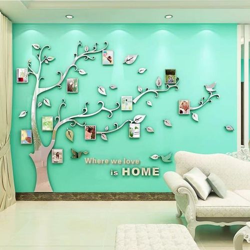 ERYI-Stickers Muraux Feuilles De Arbre, Cadre De Photo 3D Diy Grand Autocollant Mural Arts Décoration De La Maison Pour Chambre, Salon Cadeau Bureau, Fond De Canapé (Miroir Argent Gauche, S)
