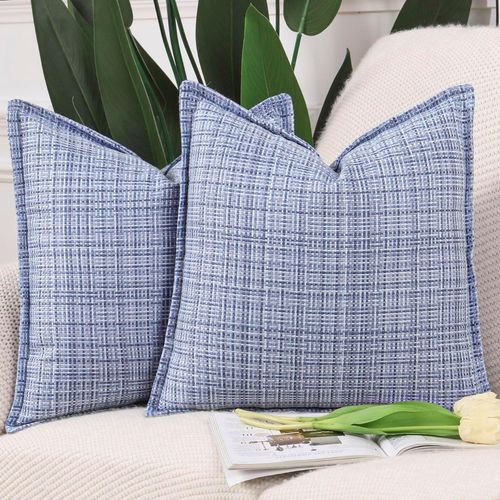 Eryi-Lot De 2 Doux Extérieur Housses De Coussin En Polyester Et Lin Avec Bordure Décoratif Coussin Couvre Style De Luxe Pour Patio Canapé De Chambre Bleu Violet 40x40 Cm