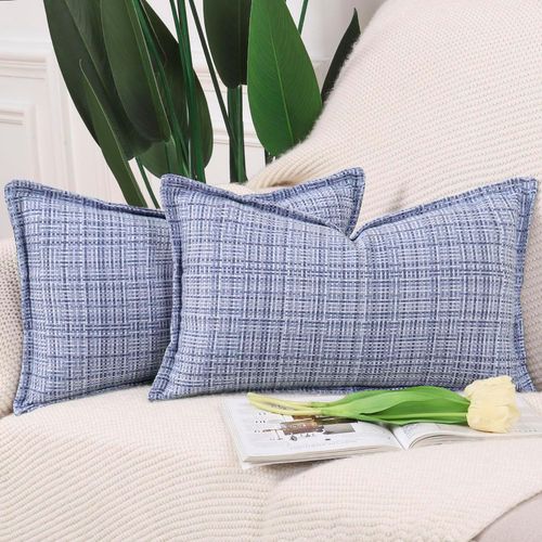 Eryi-Lot De 2 Doux Extérieur Housses De Coussin En Polyester Et Lin Avec Bordure Décoratif Coussin Couvre Style De Luxe Pour Patio Canapé De Chambre Bleu Violet 30x50 Cm