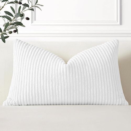 Eryi-Lot De 1 Housse De Coussin En Velours Côtelé Décoratif Canapé Taie D'oreiller Douce Pour Maison Salon Chambre Lit Clic Clac Décoration 40x60cm Blanc