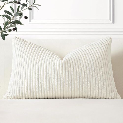 Eryi-Lot De 1 Housse De Coussin En Velours Côtelé Décoratif Canapé Taie D'oreiller Douce Pour Maison Salon Chambre Lit Clic Clac Décoration 40x60cm Crème Beige