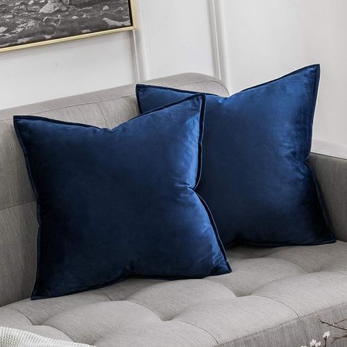 Eryi-Housse De Coussin En Velours Décorative Canapé Bordure Taie D'oreiller Super Doux Decoration Maison Salon Chambre Pour Canapé Clic Clac 40 X 40 Cm 16""X16"",2 Pièces Bleu Foncé