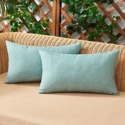 Eryi-Lot De 2 Housse De Coussin Imperméables Taies D'oreiller En Lin Extérieur Canapé Housse De Coussin De Jardin Décoratif Pour Salon Chambre 2 Pièces Cyan 30x50cm