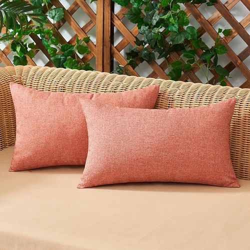 Eryi-Lot De 2 Housse De Coussin Imperméables Taies D'oreiller En Lin Extérieur Canapé Housse De Coussin De Jardin Décoratif Pour Salon Chambre 2 Pièces Rouge Corail 30x50cm