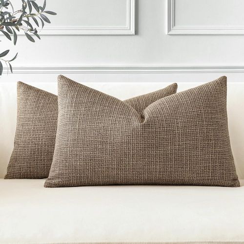 Eryi-Housses De Coussins En Lin Décoratif Canapé Taie D'oreiller De Couleur Unie Doux Decoration Pour Maison Salon Chambre Canapé Décoration 30x50cm Lot De 2 (Marron Café)