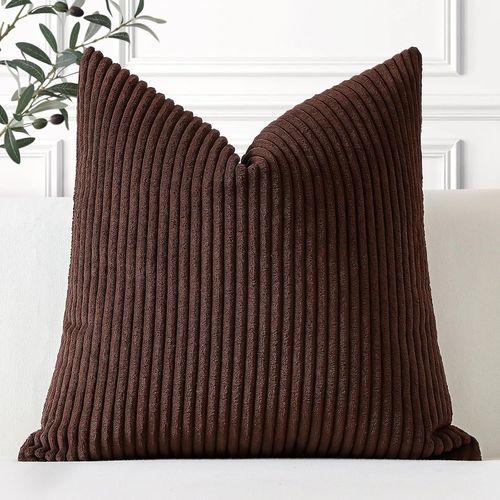 Eryi-Lot De 1 Housse De Coussin En Velours Côtelé Décoratif Canapé Taie D'oreiller Douce Pour Maison Salon Chambre Lit Clic Clac Décoration 45x45cm Marron