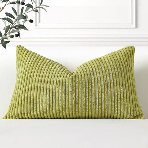 Eryi-Lot De 1 Housse De Coussin En Velours Côtelé Décoratif Canapé Taie D'oreiller Douce Pour Maison Salon Chambre Lit Clic Clac Décoration 30x50cm Vert Sauge