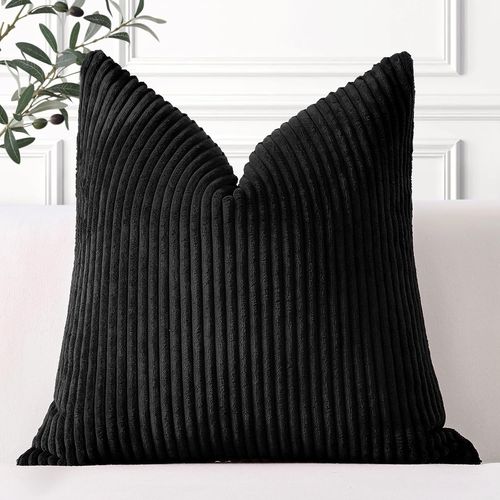 Eryi-Lot De 1 Housse De Coussin En Velours Côtelé Décoratif Canapé Taie D'oreiller Douce Pour Maison Salon Chambre Lit Clic Clac Décoration 40x40cm Noir