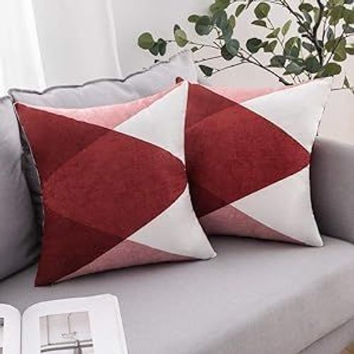 Eryi-Scandinave Housse De Coussin Décorative En Polyester Motif Imprimé De Losange Taie D'oreiller Taille Throw Décoration Pour Canapé Salon Maison 45x45cm, 2 Pièces Rouge