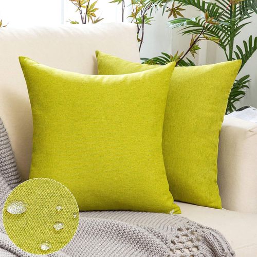 Eryi-Lot De 2 Housse De Coussin Imperméables Taies D'oreiller En Lin Extérieur Canapé Housse De Coussin De Jardin Décoratif Pour Salon Chambre 2 Pièces Vert Herbe 50x50cm