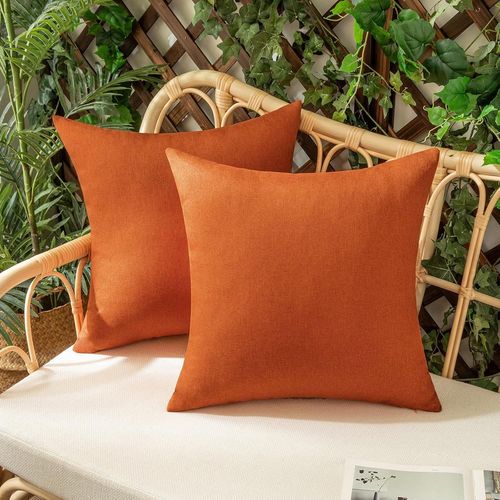 Eryi-Lot De 2 Housse De Coussin Imperméables Taies D'oreiller En Lin Extérieur Canapé Housse De Coussin De Jardin Décoratif Pour Salon Chambre 2 Pièces Orange 40x40cm