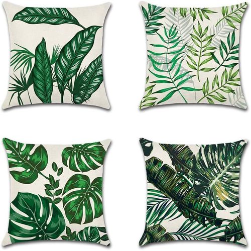 Eryi-Extérieur Housse De Coussin, Lot De 4 Imperméable Plante Tropicale Verte Motif Canapé Taie D'oreiller Pour Patio Jardin Salon Chambre Décoration, 50x50cm -A