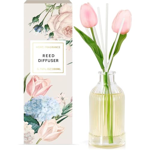 Eryi-Diffuseur Parfum Maison Batonnets Desodorisant Maison Huiles De Parfum Naturelles, Parfum D'ambiance Pour Chambres, Bureaux, Décorations De Salle De Bain (Fleur De Tulipe-Saveur De Rose)