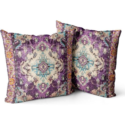 Eryi-Housse De Coussin 60x60cm Boho Ethnique Taie D'oreiller Lot De 2 Moderne Housses Coussins Mandala Motif Floral Taie Oreiller Boheme Décoratif Pour Chambre Violet