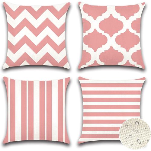 Eryi-Extérieur Housse De Coussin Rose, Lot De 4 Imperméable Géométrique Motif Canapé Taie D'oreiller Pour Patio Jardin Salon Chambre Décoration, 50x50cm (Géométrique 70)