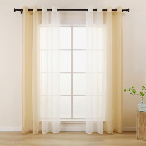 Eryi-Lot De 2 Rideaux Beiges Et Blancs Dégradés Pour Salon, Chambre À Coucher, Salle À Manger, 140 X 175 Cm, Courts, En Voile, Avec ?illets, Décoratifs Et Légers