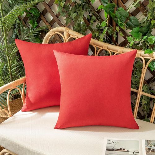 Eryi-Lot De 2 Housse De Coussin Imperméables Taies D'oreiller En Lin Extérieur Canapé Housse De Coussin De Jardin Décoratif Pour Salon Chambre 2 Pièces Rouge 50x50cm