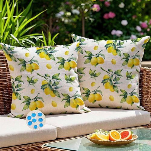 Eryi-Housse Coussin 45x45 Extérieur Imperméable Vert Jaune Citrons Taie D'oreiller Décoratif Canapé Aesthetic Housse De Coussin Pour Jardin Balcon Salon Chambre Patio Maison Déco Lot De 2
