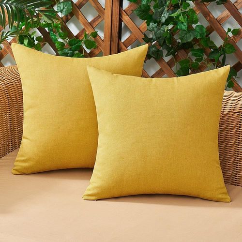 Eryi-Lot De 2 Housse De Coussin Imperméables Taies D'oreiller En Lin Extérieur Canapé Housse De Coussin De Jardin Décoratif Pour Salon Chambre 2 Pièces Jaune 40x40cm