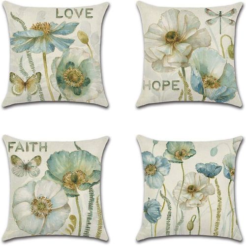 Eryi-Extérieur Housse De Coussin, Lot De 4 Imperméable Fleurs Jaunes Et Bleues Motif Canapé Taie D'oreiller Pour Patio Jardin Salon Chambre Décoration, 45x45cm