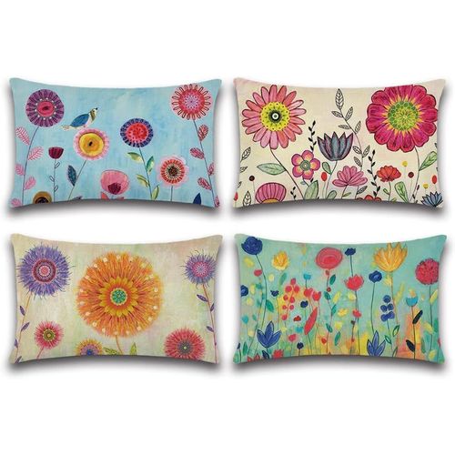 Eryi-Extérieur Housse De Coussin, Lot De 4 Imperméable Diverses Petites Fleurs Motif Canapé Taie D'oreiller Pour Patio Jardin Salon Chambre Décoration, 30x50cm