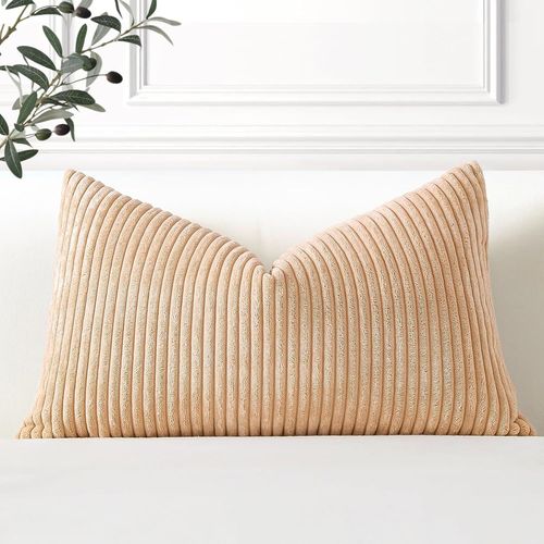 Eryi-Lot De 1 Housse De Coussin En Velours Côtelé Décoratif Canapé Taie D'oreiller Douce Pour Maison Salon Chambre Lit Clic Clac Décoration 30x50cm Marron Clair